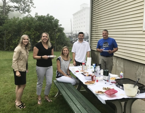 Consumer products intern Bailey Gannet at a “foamy” breakfast celebration in Rogers, CT.